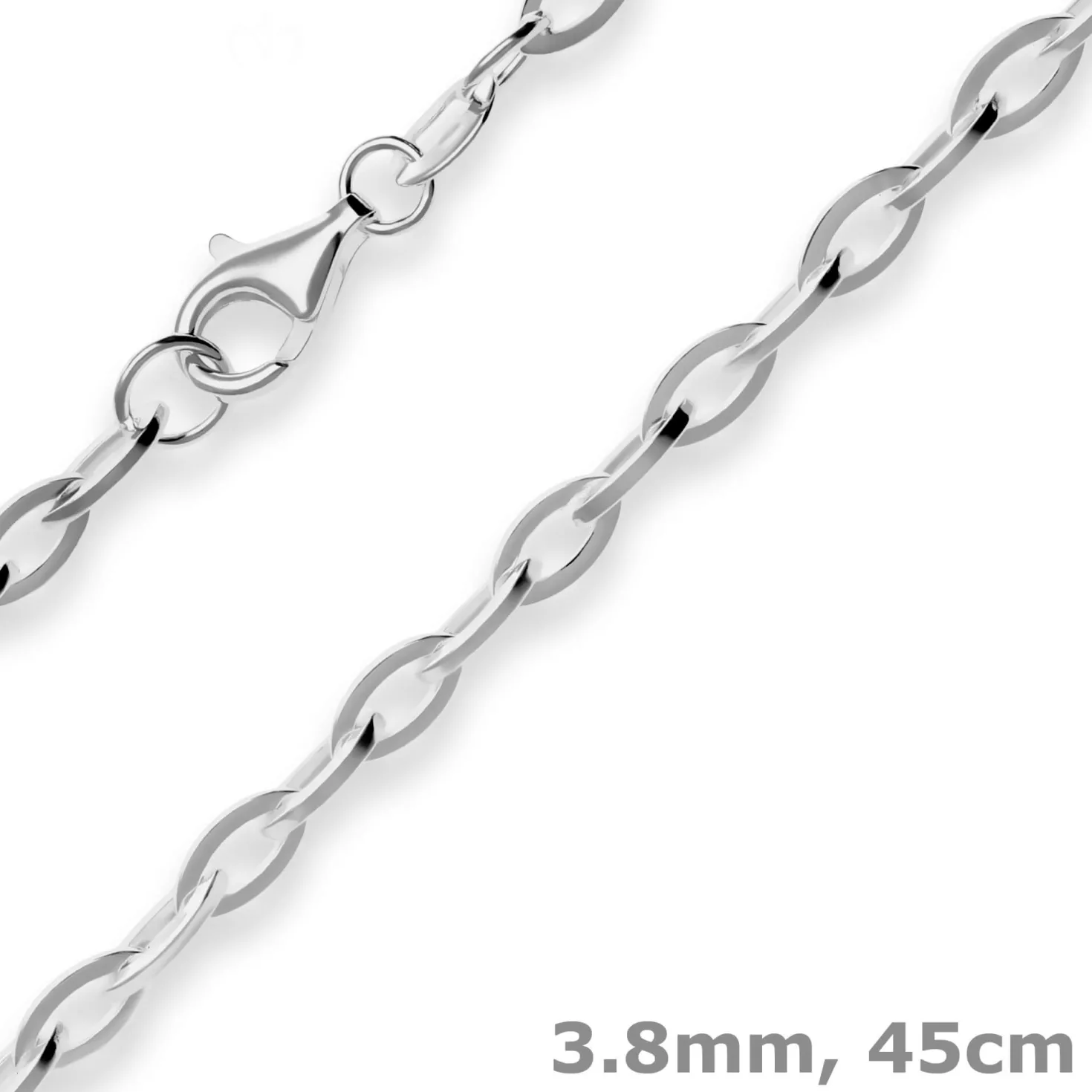 3,8mm Ankerkette weit Kette Collier Halskette aus 925 Silber rhodiniert 45cm