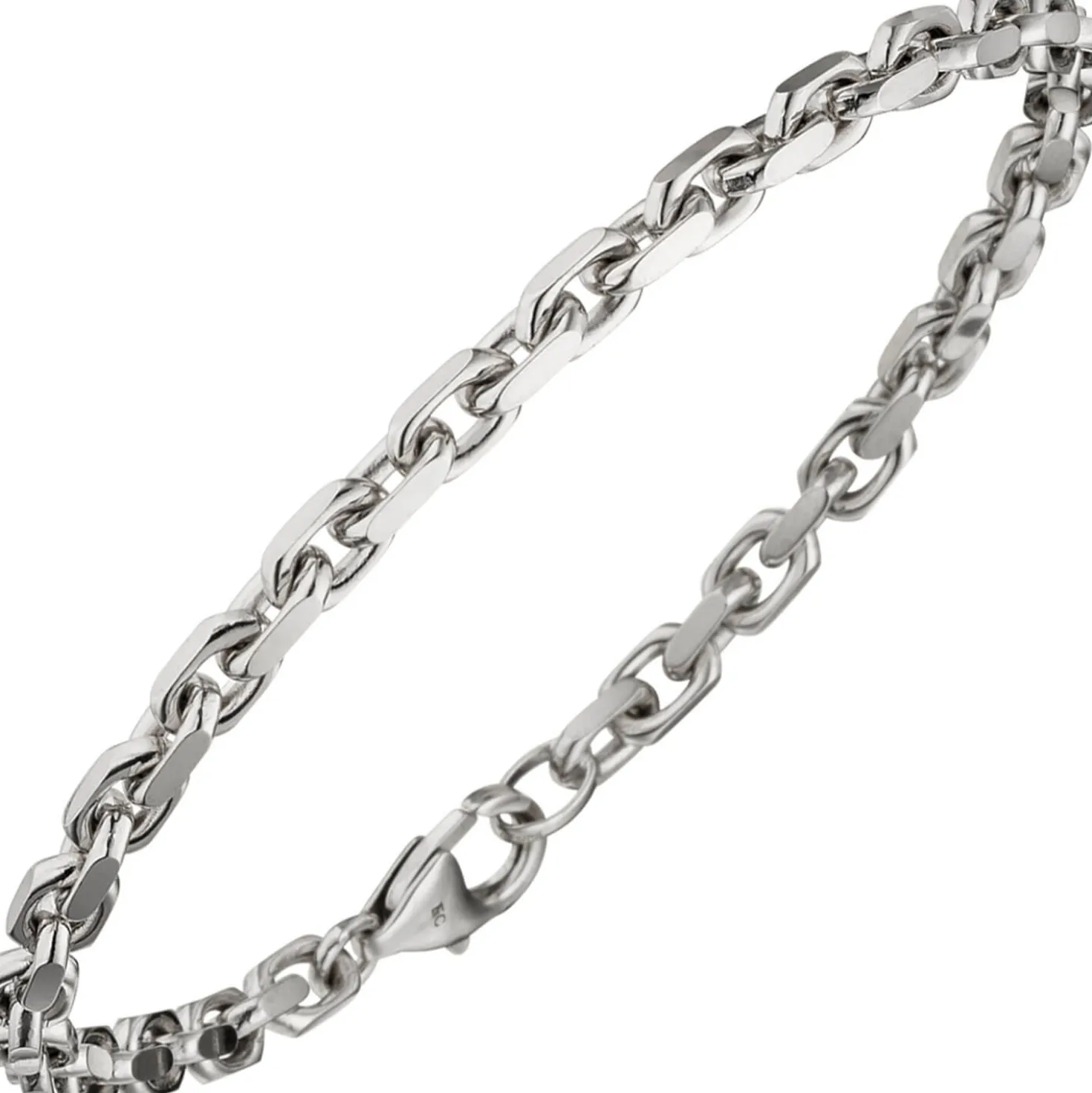 4mm Armband Ankerarkette aus 585 Gold Weißgold diamantiert Armschmuck, 21cm
