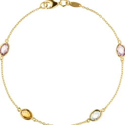 0,8mm Armband Ankerarkette, Blautopas Citrin Amethysten 585 Gold Gelbgold, 19cm