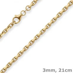 3mm Armband Ankerkette diamantiert Armschmuck aus 333 Gold Gelbgold 21cm