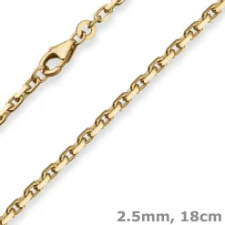 2,5mm Armband Ankerkette diamantiert Armschmuck aus 585 Gold Gelbgold 18cm