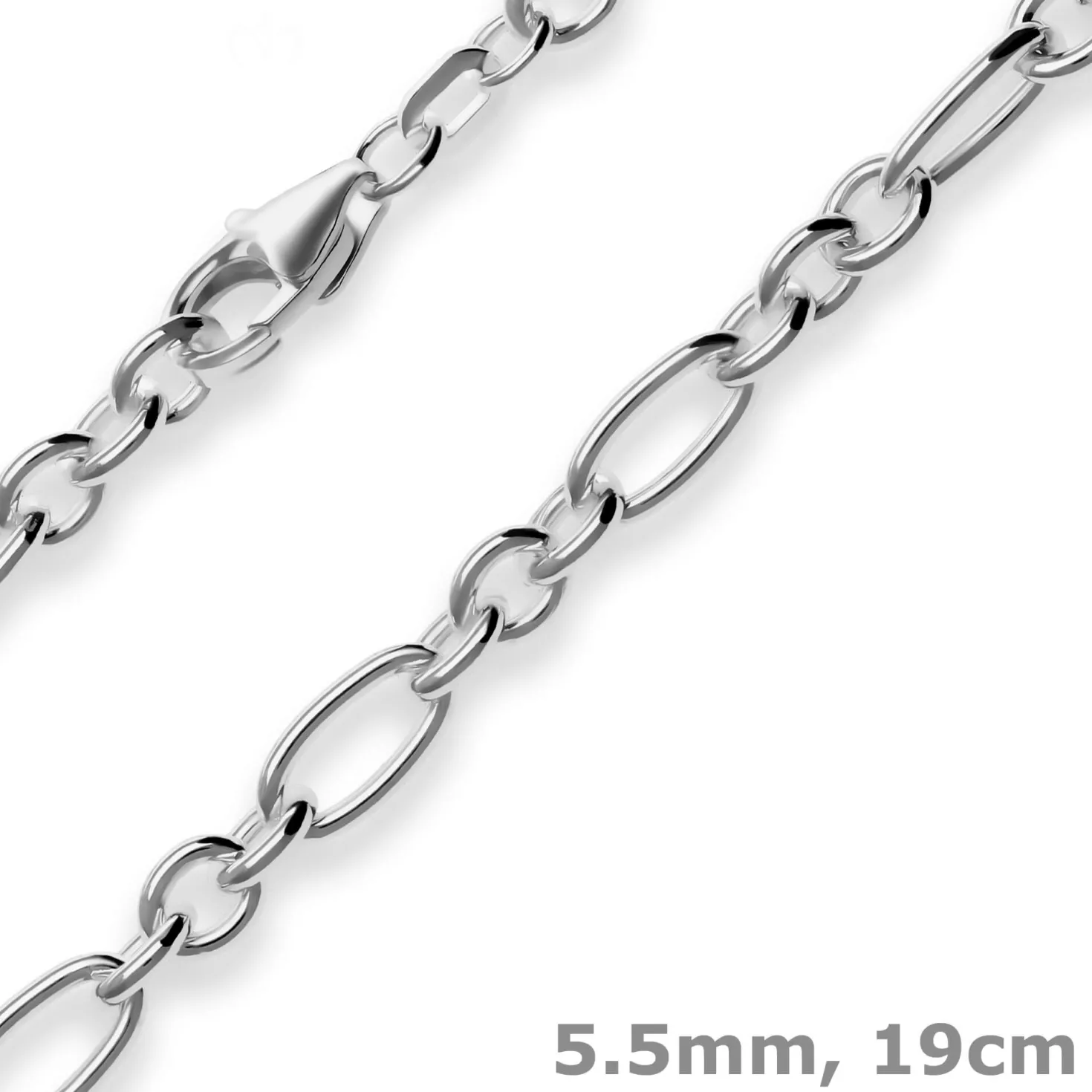 5,5mm Armband Ankerkette-Figaro Armschmuck aus 925 Silber rhodiniert 19cm