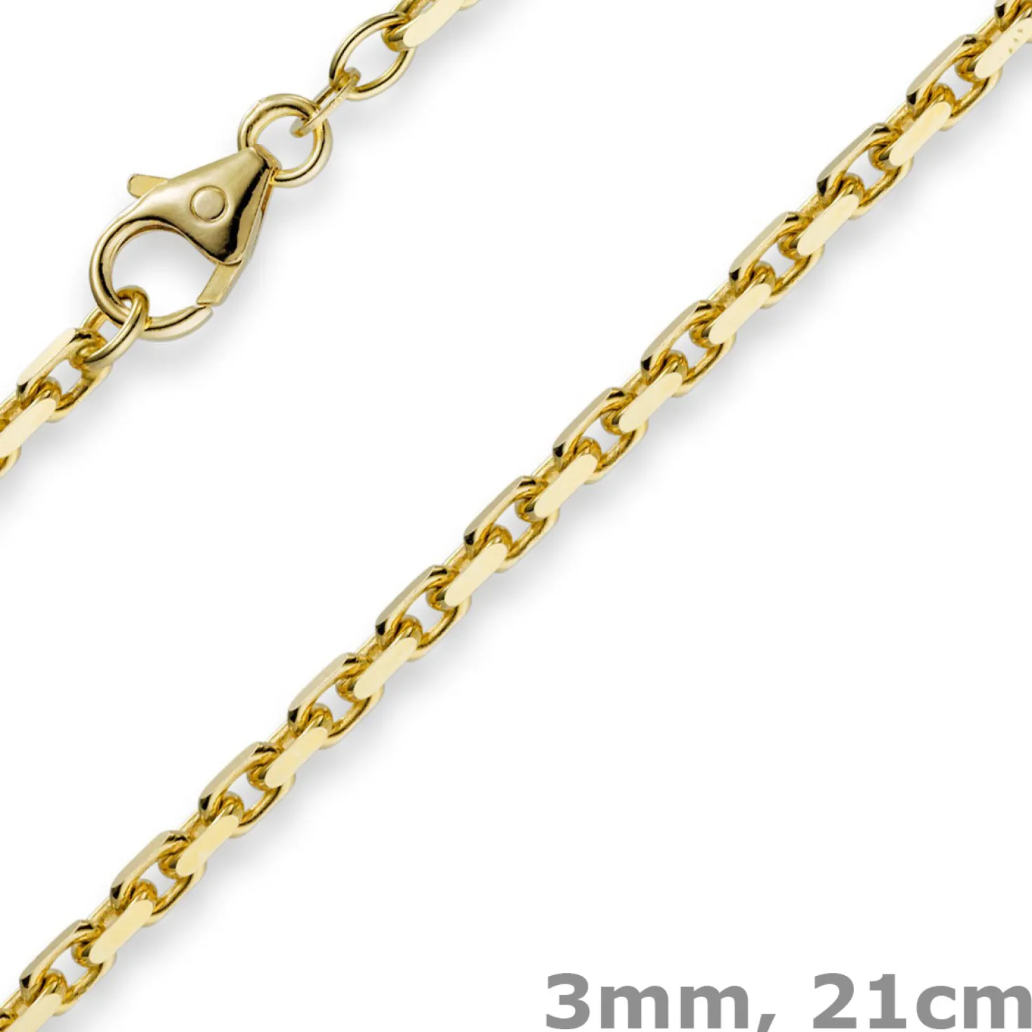 3mm Armband Armkette Ankerkette aus 750 Gold Gelbgold, 21cm, Herren