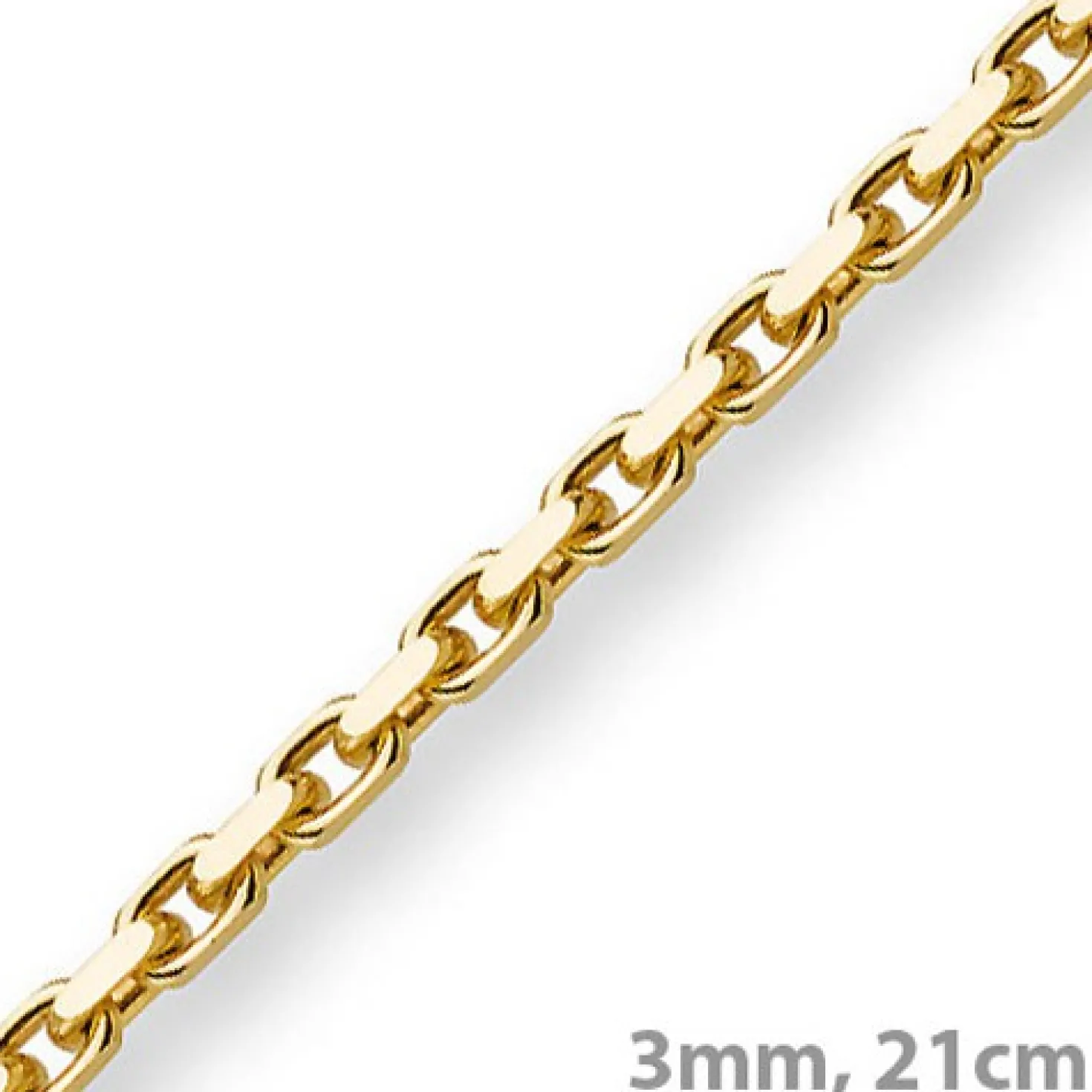 3mm Armband Armkette Ankerkette aus 750 Gold Gelbgold, 21cm, Herren