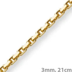 3mm Armband Armkette Ankerkette aus 585 Gold Gelbgold, 21cm, Herren