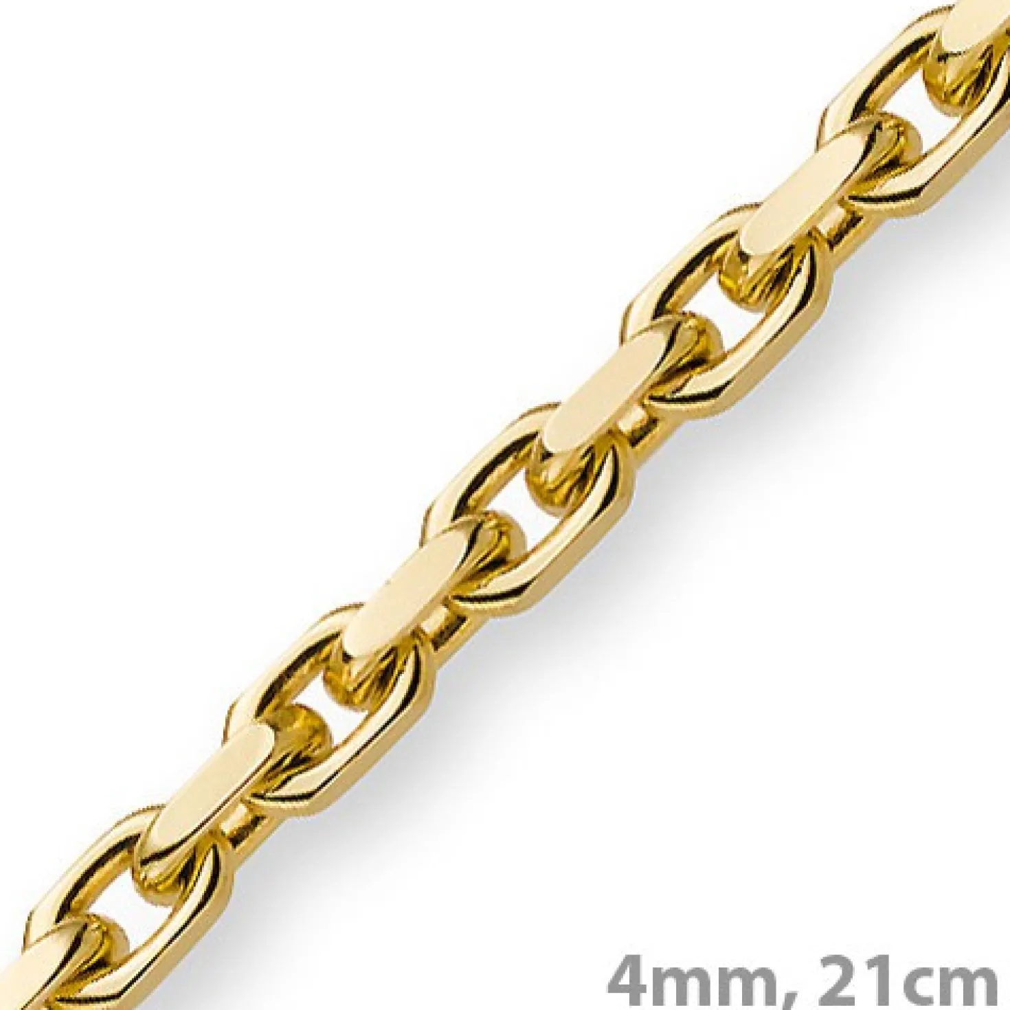 4mm Armband Armkette Ankerkette aus 585 Gold Gelbgold, 21cm, Herren