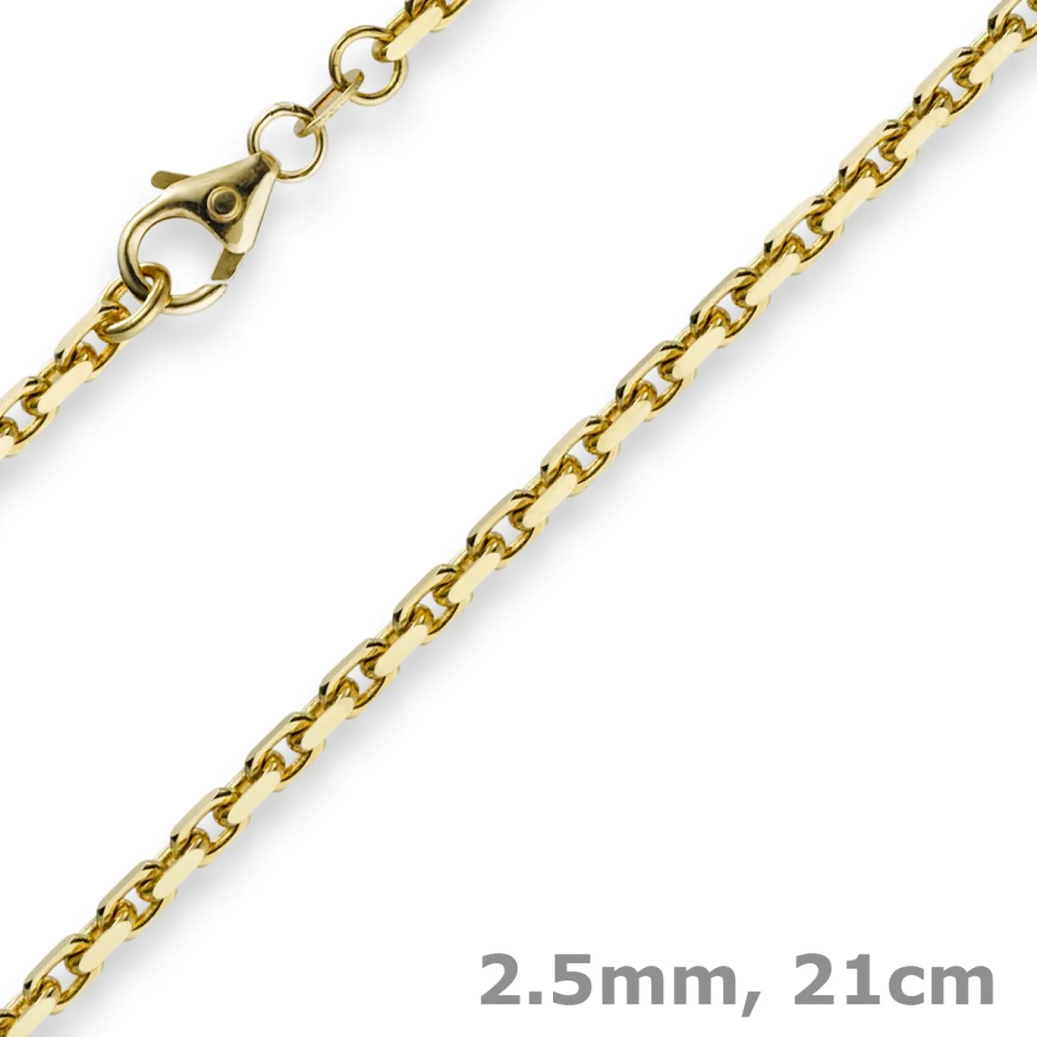 2,5mm Armband Armkette Ankerkette aus 585 Gold Gelbgold, 21cm, Unisex