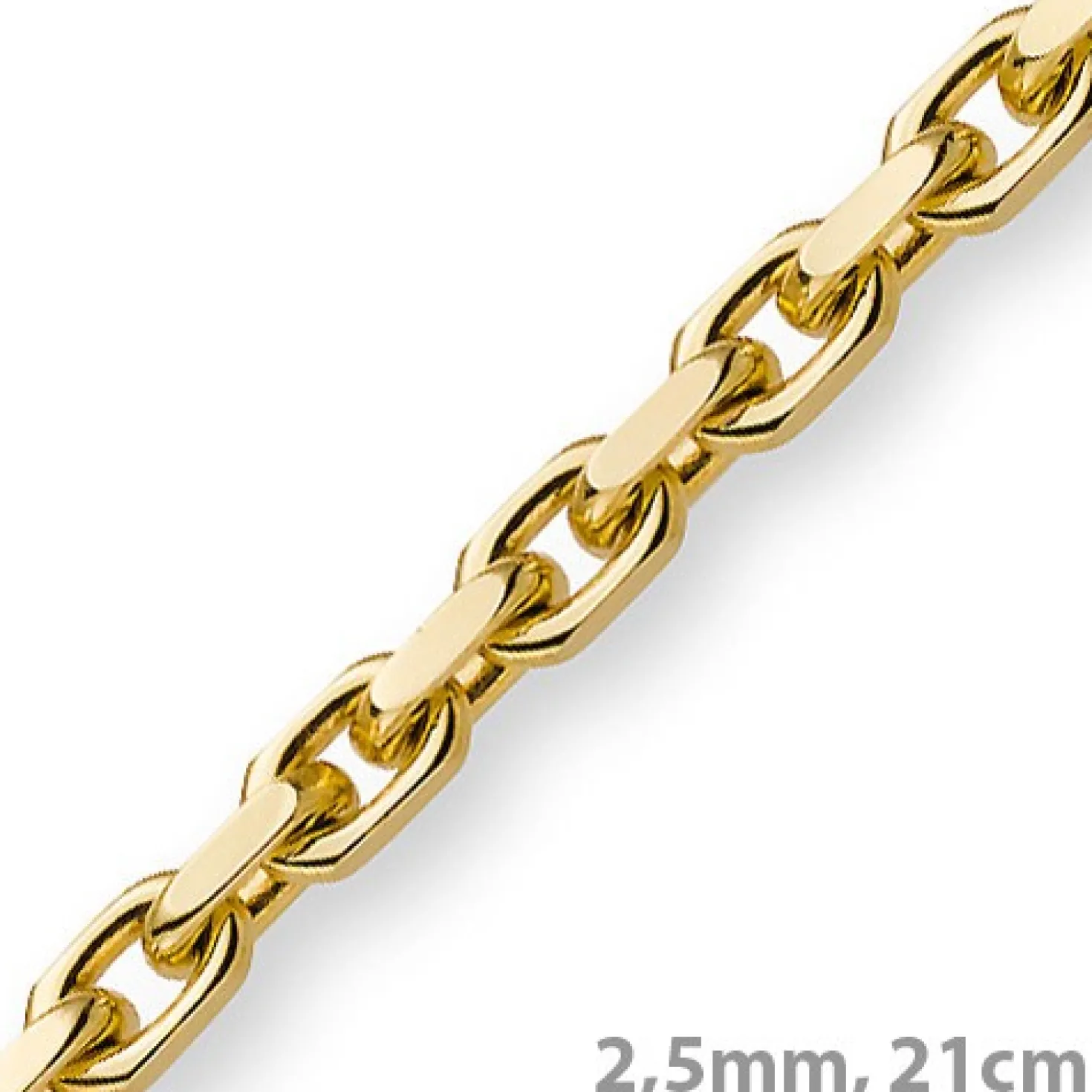 2,5mm Armband Armkette Ankerkette aus 585 Gold Gelbgold, 21cm, Unisex