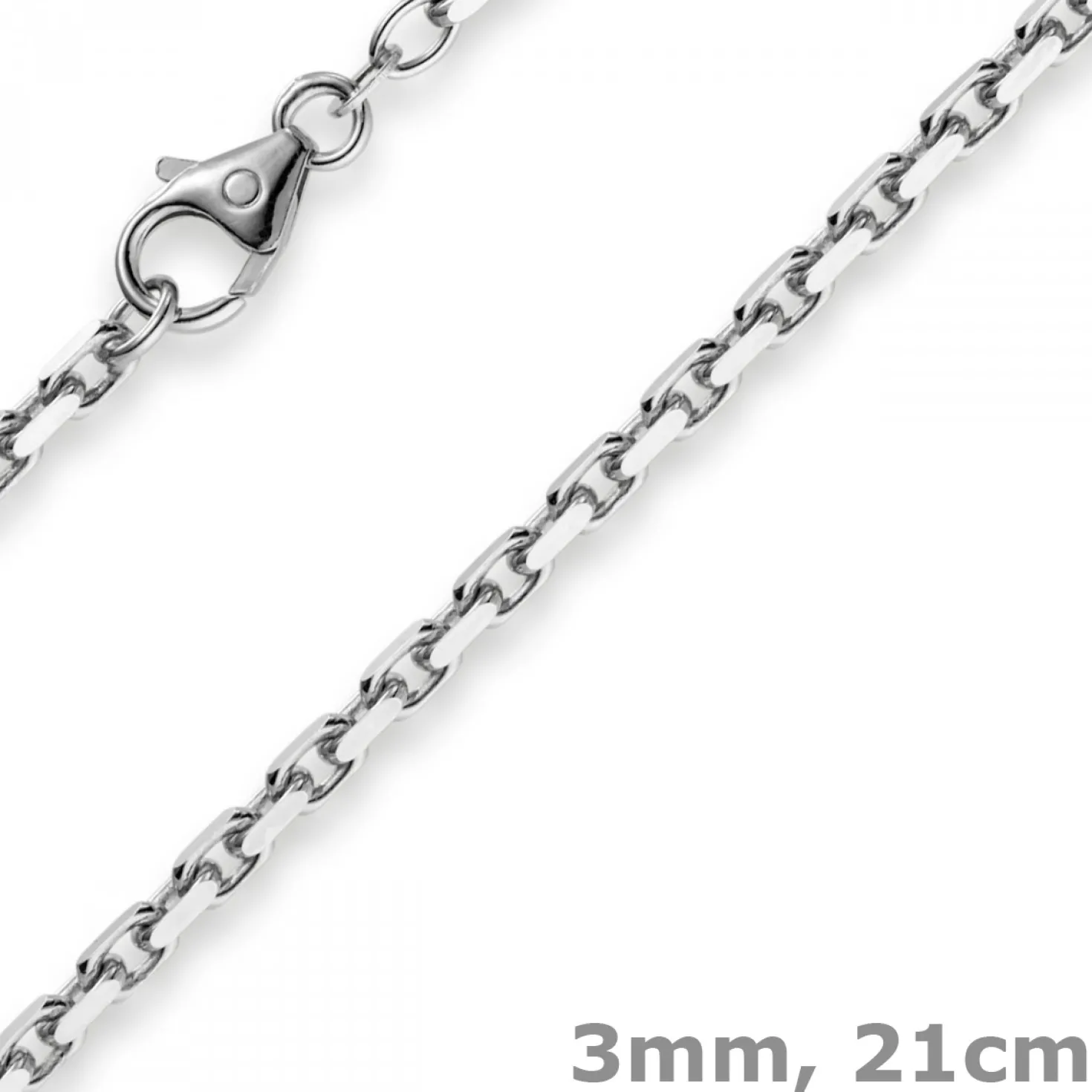 3mm Armband Armkette Ankerkette, 750 Gold Weißgold massiv, Goldarmband, 21cm