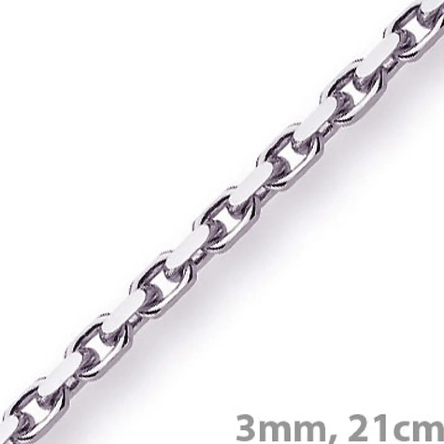 3mm Armband Armkette Ankerkette, 750 Gold Weißgold massiv, Goldarmband, 21cm