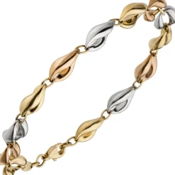 7,8mm Armband Armkette aus 585 Gold Gelbgold Rotgold Weißgold tricolor, 19cm