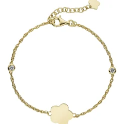 1,8mm Armband Armkette, Blume, weiße Zirkonia, 925 Silber gelbvergoldet, 18-22cm