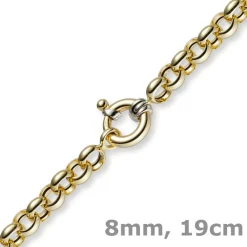 8mm Armband Armkette Erbskette aus 585 Echt Gold Gelbgold, 19cm