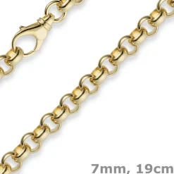 7mm Armband Armkette Erbskette aus 750 Gold Gelbgold, 19cm, Unisex