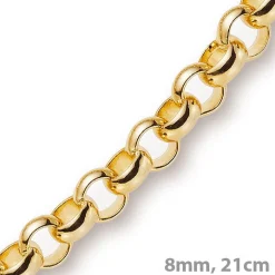 8mm Armband Armkette Erbskette aus 750 Gold Gelbgold, 21cm, Unisex
