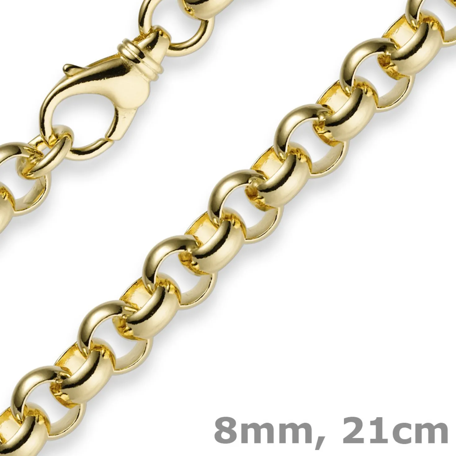 8mm Armband Armkette Erbskette aus 585 Gold Gelbgold, 21cm, Unisex