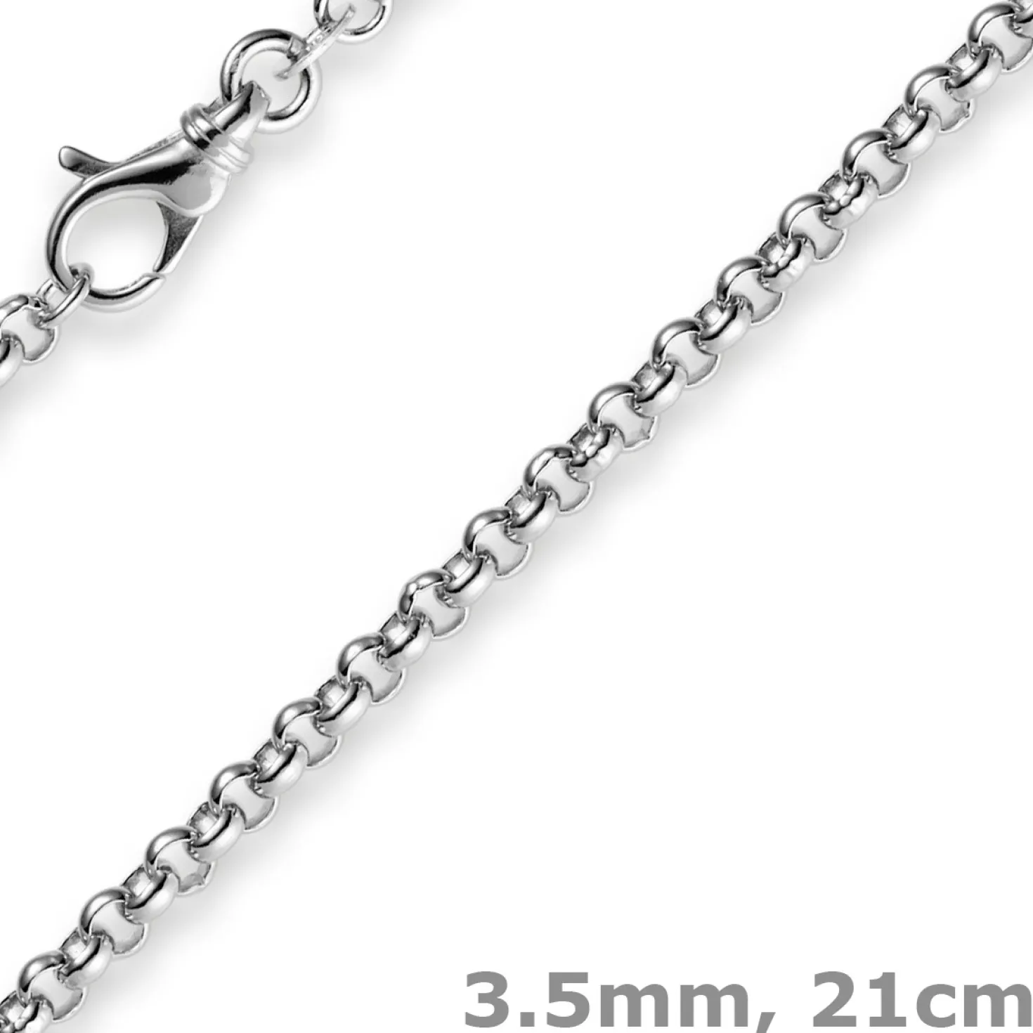 3,5mm Armband Armkette Erbskette, 750 Gold Weißgold, 21cm, Unisex