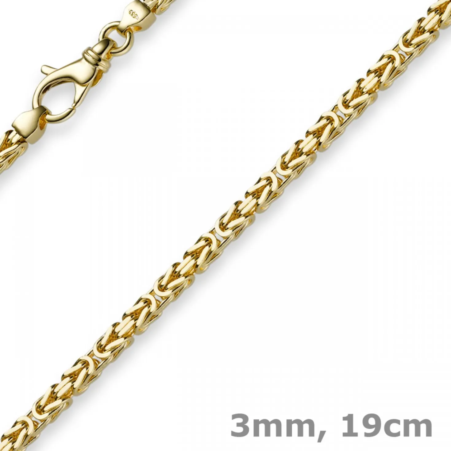 3mm Armband Armkette Königskette aus 585 Gold Gelbgold, 19cm Unisex