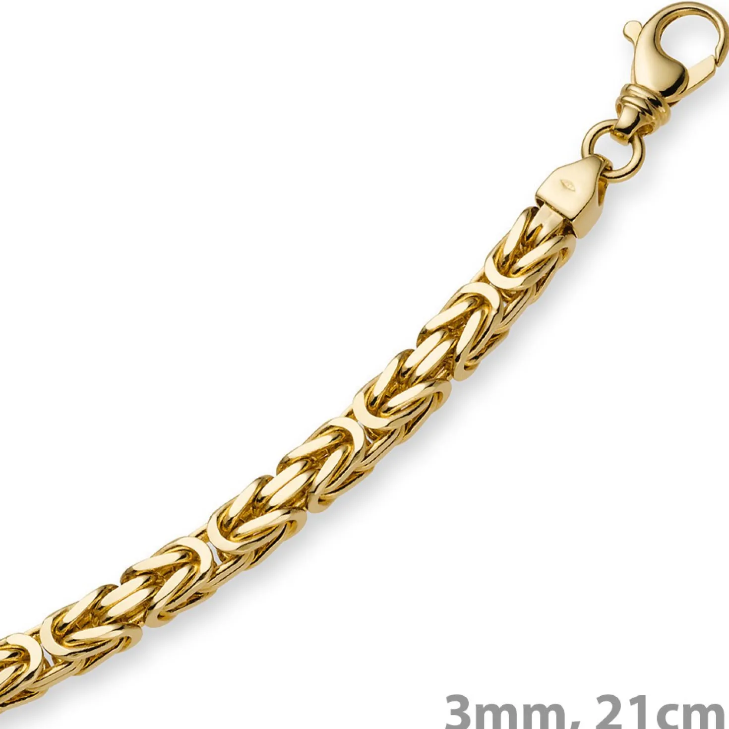 3mm Armband Armkette Königskette aus 750 Gold Gelbgold, 21cm, Unisex