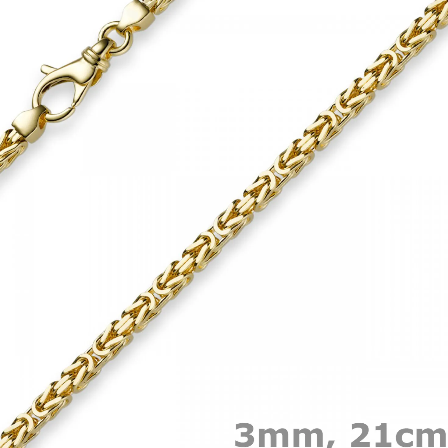 3mm Armband Armkette Königskette aus 750 Gold Gelbgold, 21cm, Unisex