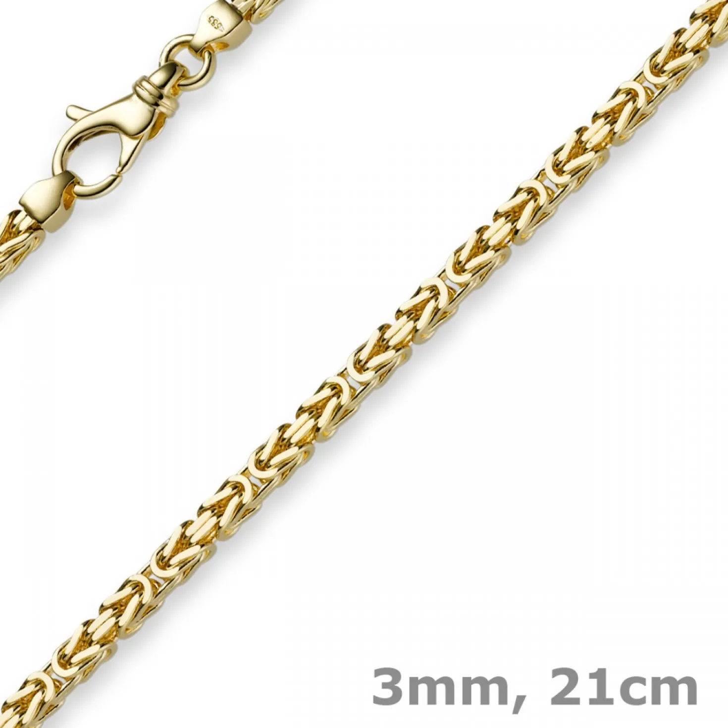 3mm Armband Armkette Königskette aus 585 Gold Gelbgold, 21cm, Unisex