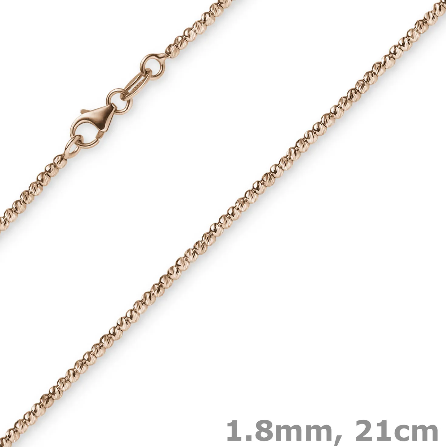 1,8mm Armband Armkette Kugelkette diamantiert aus 750 Gold Rotgold 21cm