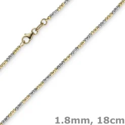 1,8mm Armband Armkette Kugelkette diamantiert 585 Gold Gelbgold Weißgold, 18cm