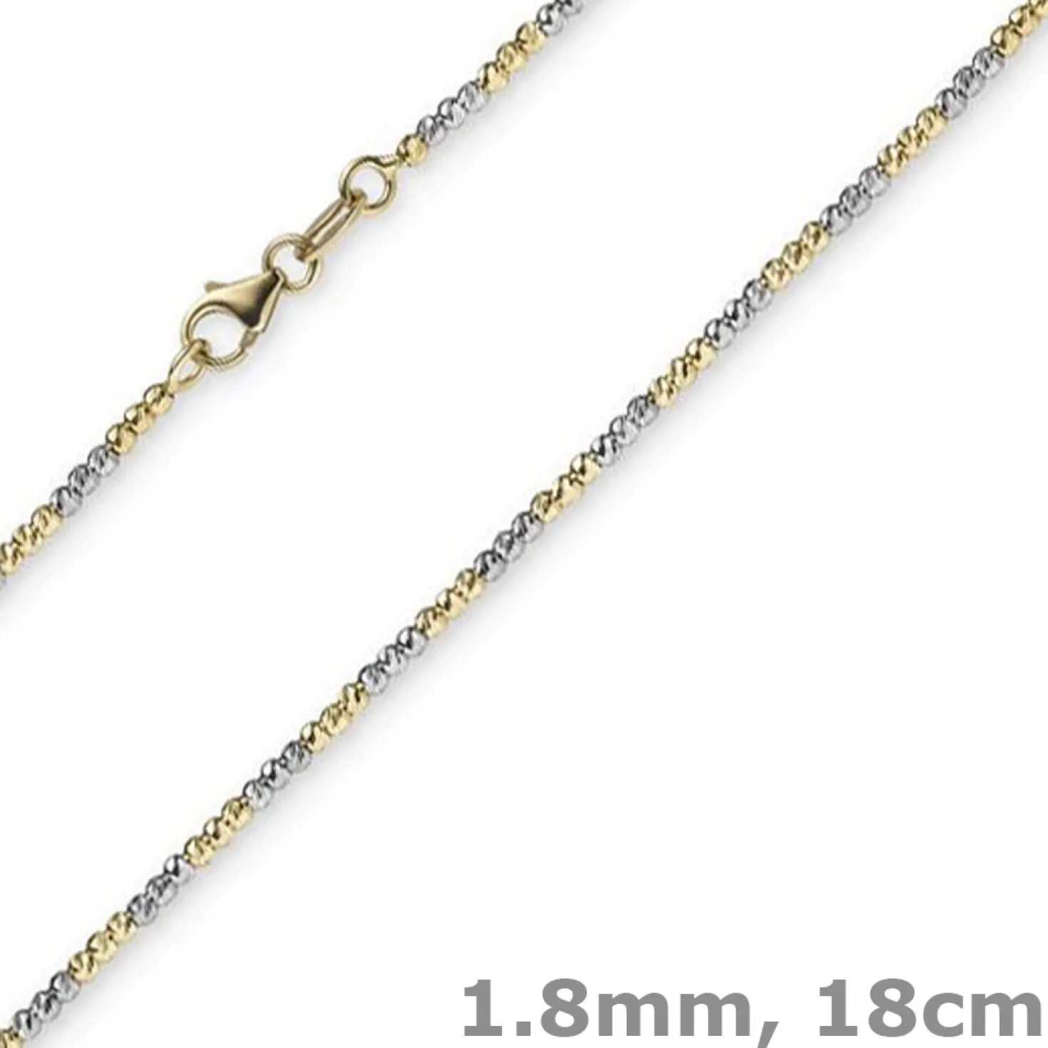 1,8mm Armband Armkette Kugelkette diamantiert 585 Gold Gelbgold Weißgold, 18cm