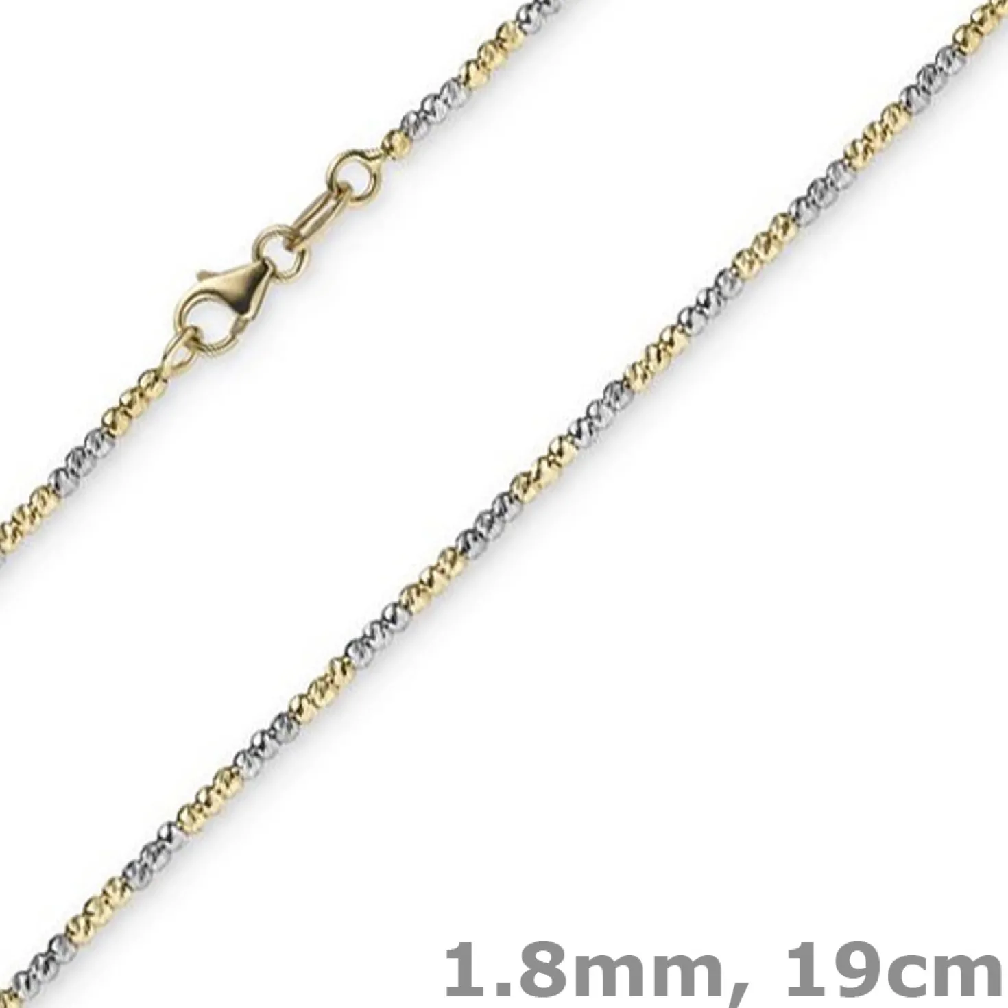 1,8mm Armband Armkette Kugelkette diamantiert 585 Gold Gelbgold Weißgold, 19cm