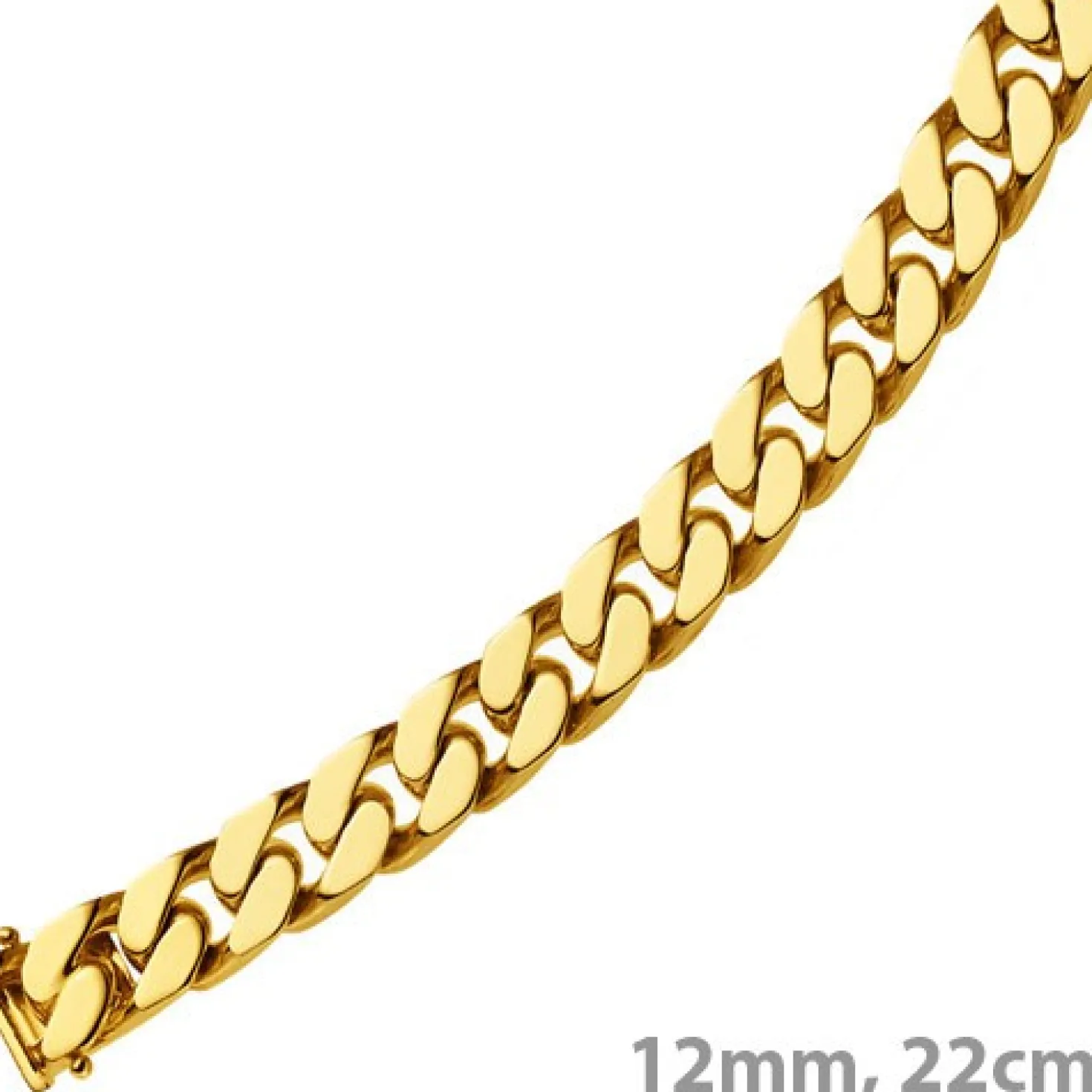 12mm Armband Armkette Panzerarmband, 585 Gold Gelbgold massiv, 22cm, Herren