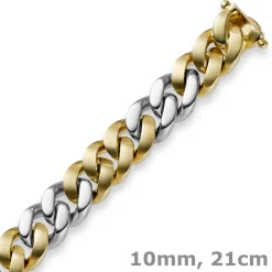 10mm Armband Armkette Panzerarmband, 585 Gold Gelbgold & Weißgold 21cm