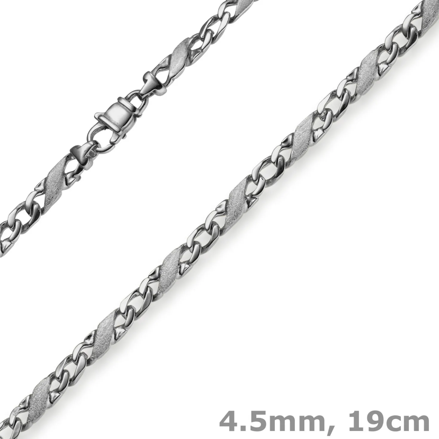 4,5mm Armband Armkette Rockwell X-Panzer aus 585 Gold Weißgold 19cm mattiert