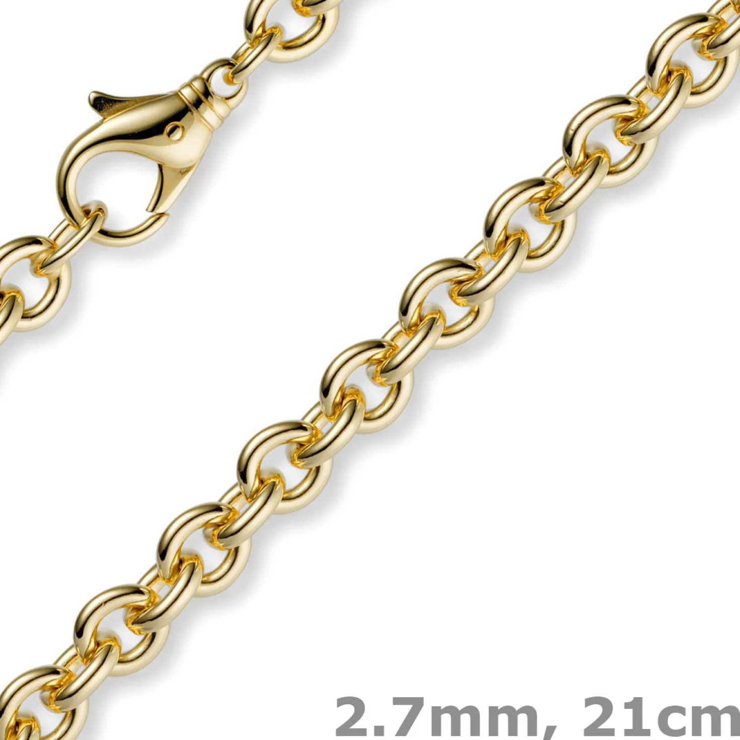 2,7mm Armband Armkette Rundankerkette 750 Gold Gelbgold, 21cm Unisex