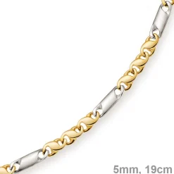 5mm Armband Armkette Tigeraugekette, 585 Gold Weißgold & Gelbgold 19cm