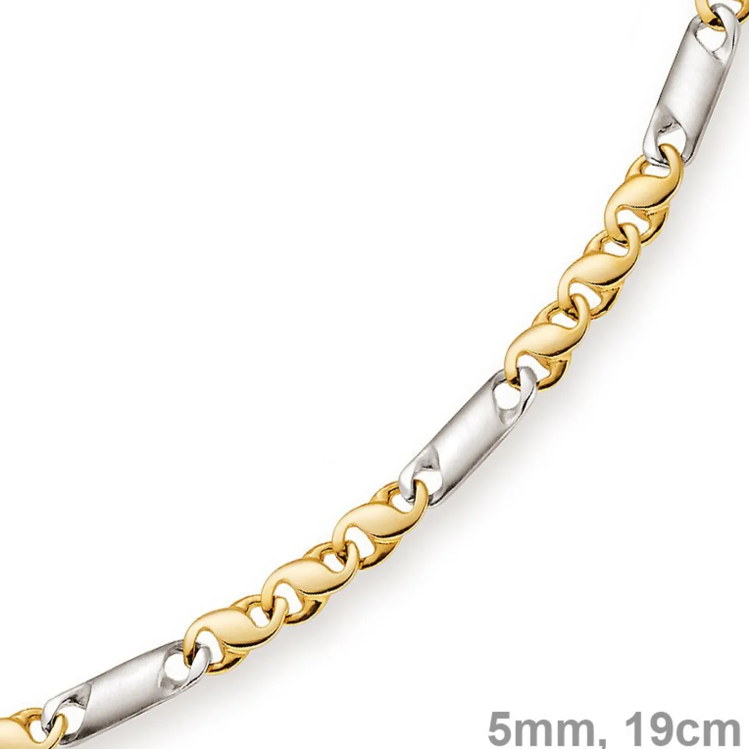 5mm Armband Armkette Tigeraugekette, 585 Gold Weißgold & Gelbgold 19cm