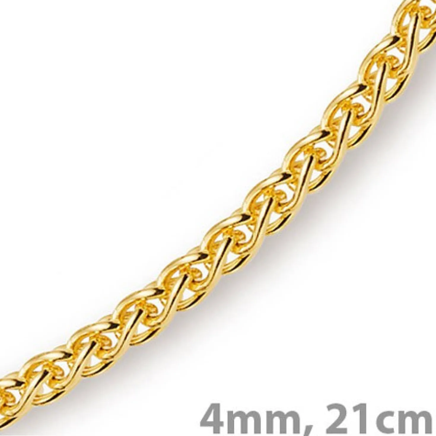 4mm Armband Armkette Zopfkette aus 585 Gold Gelbgold, 21cm, Unisex