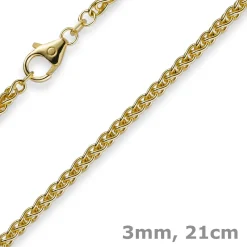 3mm Armband Armkette Zopfkette aus 750 Gold Gelbgold 21cm Unisex Goldarmband