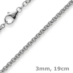 3mm Armband Armkette Zopf-Kette aus 585 Gold Weißgold, 19cm, Unisex