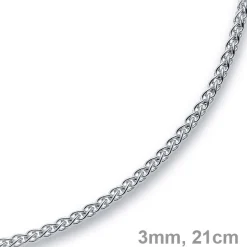 3mm Armband Armkette Zopf-Kette aus 585 Gold Weißgold, 21cm, Unisex