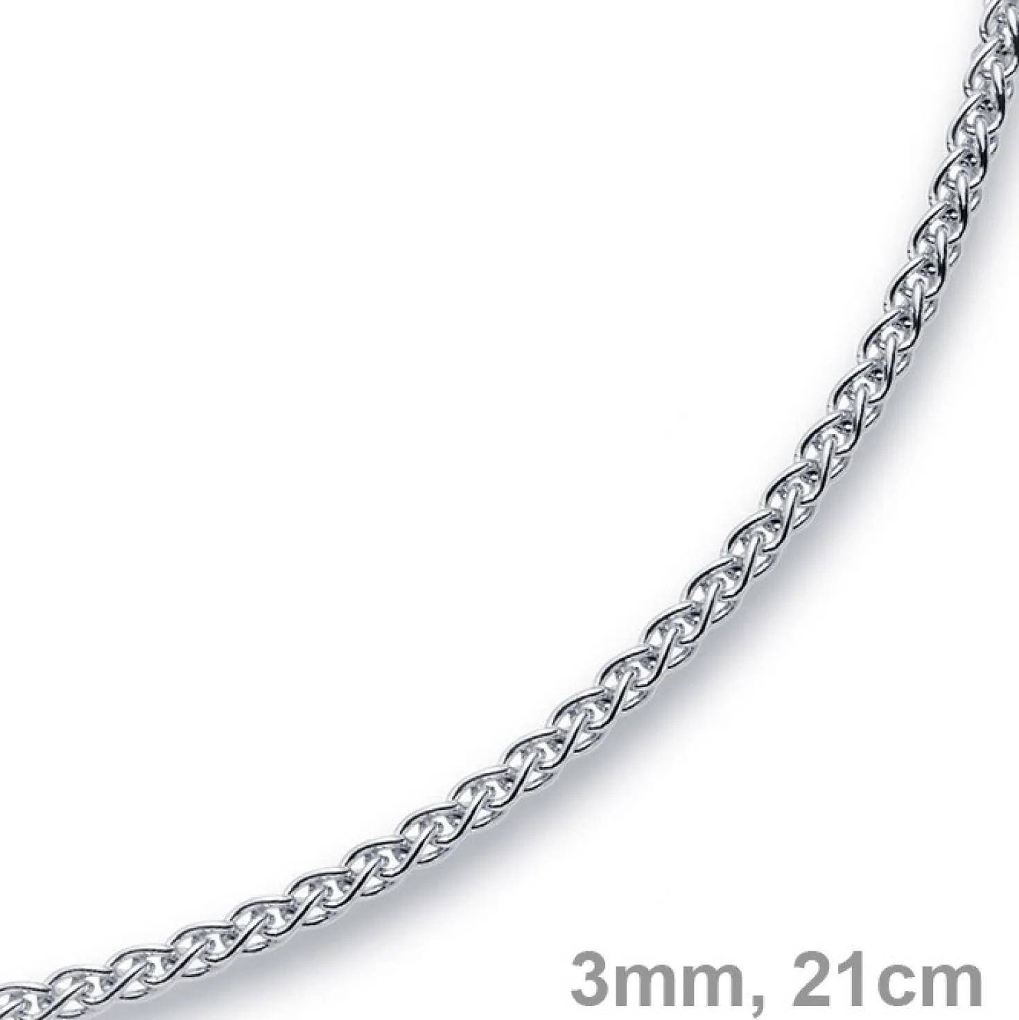 3mm Armband Armkette Zopf-Kette aus 585 Gold Weißgold, 21cm, Unisex