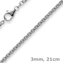 3mm Armband Armkette Zopf-Kette aus 585 Gold Weißgold, 21cm, Unisex