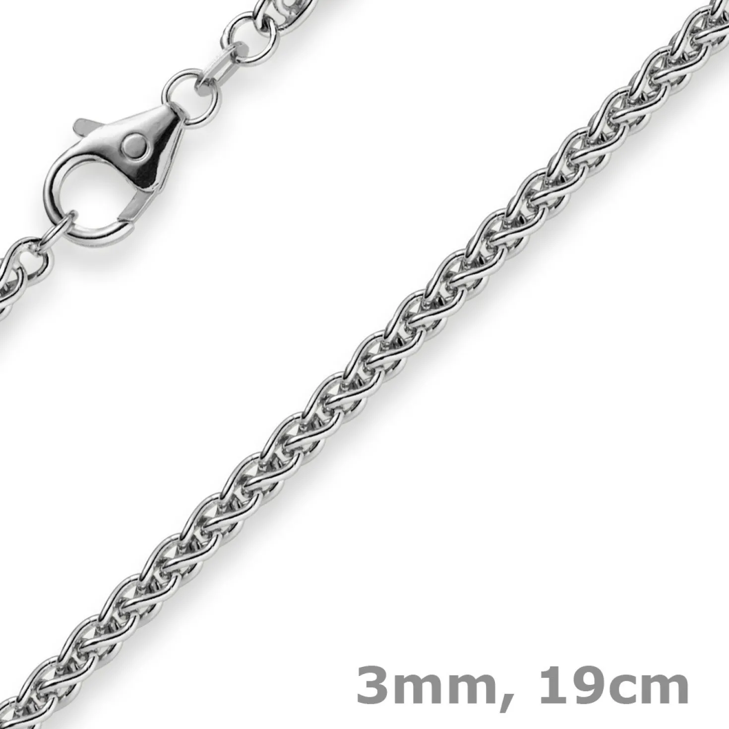 3mm Armband Armkette Zopf-Kette aus 750 Gold Weißgold 19cm Unisex Goldarmband