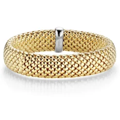 14mm Armband Armreif Armschmuck elastisch aus 585 Gold gelb/weiß strukturiert