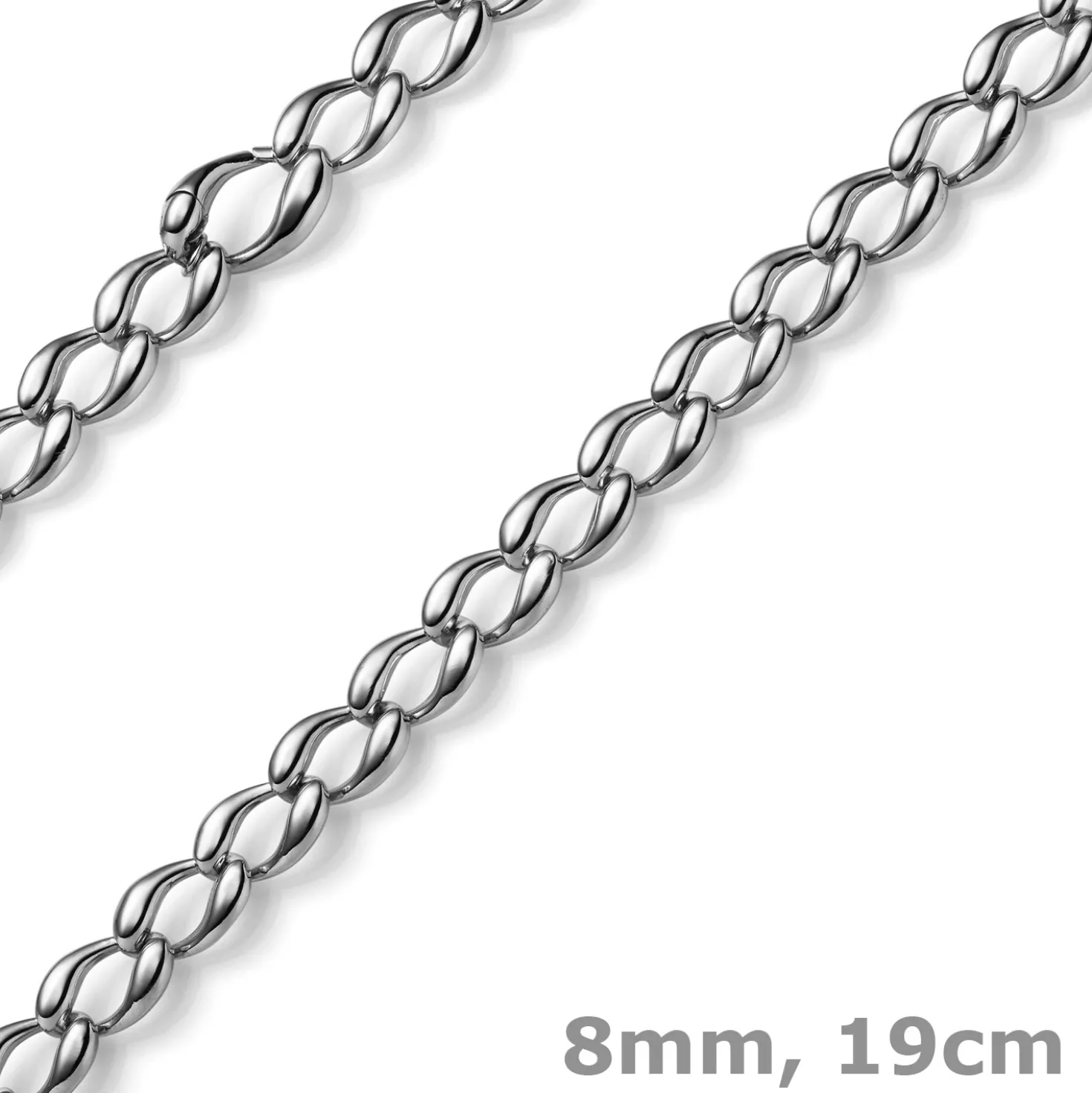 8mm Armband Armschmuck Phantasiekette aus 585 Gold Weißgold glänzend 19cm