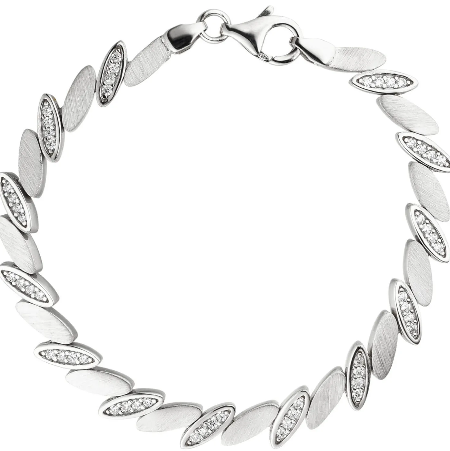 6,4mm Armband aus 925 Silber matt mit 52 weißen Zirkonia 19cm Armschmuck Damen