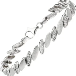 6,4mm Armband aus 925 Silber matt mit 52 weißen Zirkonia 19cm Armschmuck Damen