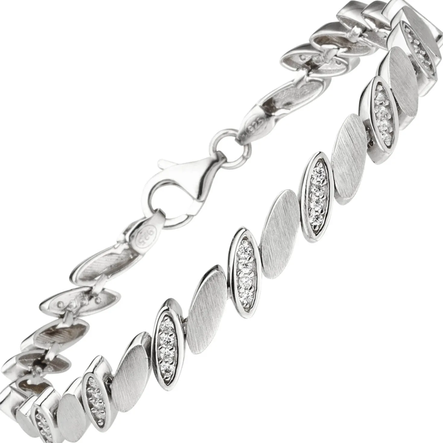 6,4mm Armband aus 925 Silber matt mit 52 weißen Zirkonia 19cm Armschmuck Damen