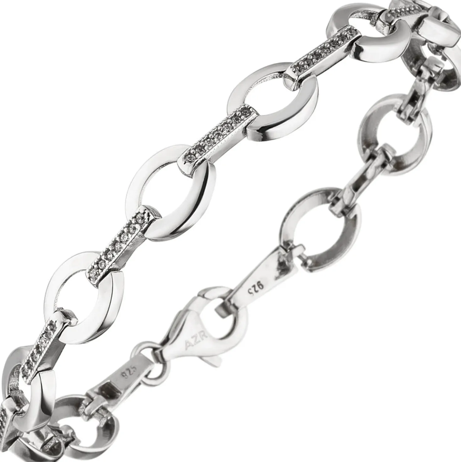 8mm Armband aus 925 Silber mit 70 weißen Zirkonia 19cm Armkette Armschmuck Damen