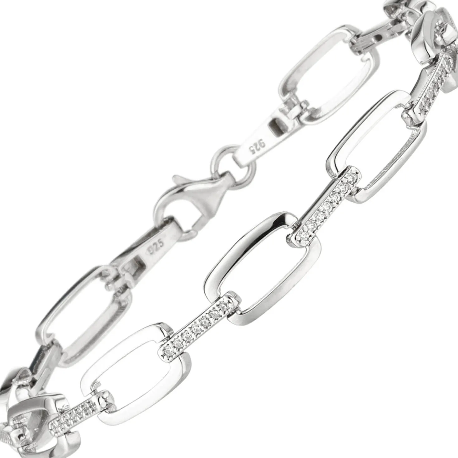 7,2mm Armband aus 925 Silber mit 56 weißen Zirkonia 19cm Armschmuck Damen
