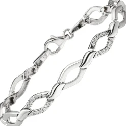 7,8mm Armband aus 925 Silber teilmatt mit 48 Zirkonia 19cm Armschmuck Armkette